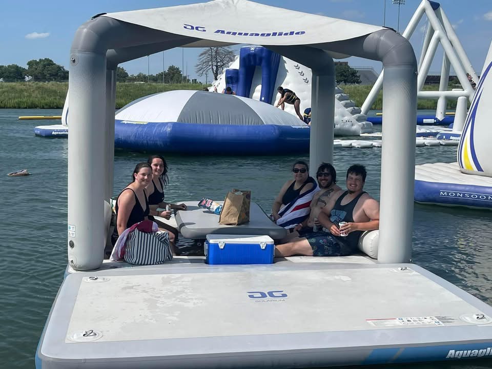Families enjoying the aqua park